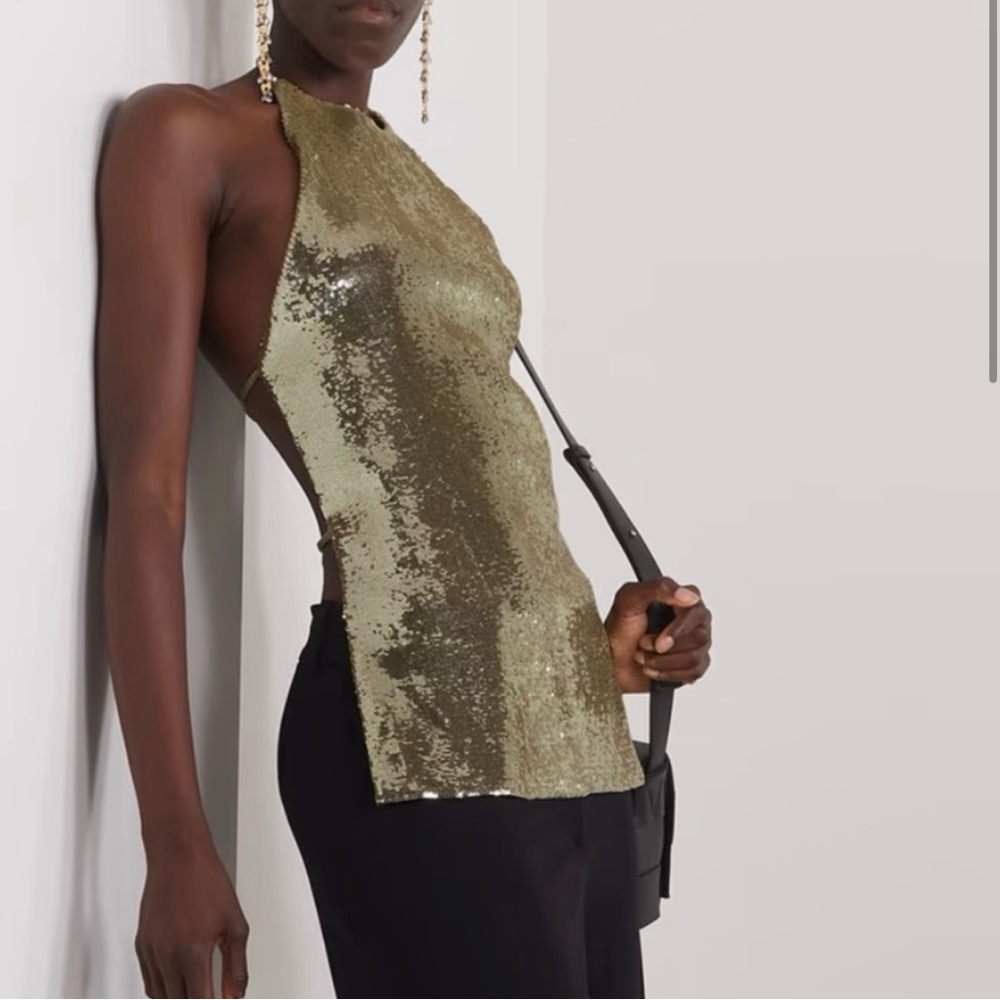 Gauchere open back sequin metallic satin top 38